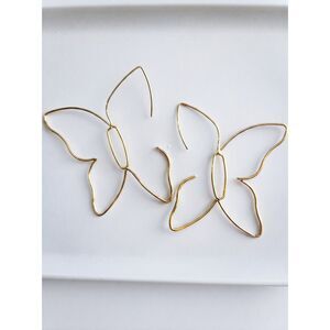 Gold Tone Butterfly Wire Hoop Earrings Lightweight Alloy French Hook